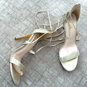 Worn once - gold ankle tie heels
